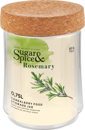 Банка для сыпучих продуктов Sugar&Spice Rosemary 0,75л с пробковой крышкой /12